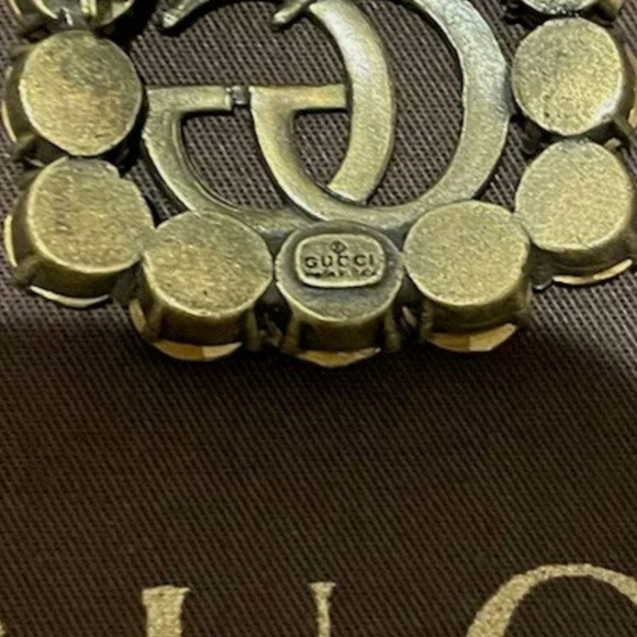 Gucci Double G Marmont Crystal Authentic Bronze RARE Vintage Brooch - Picture 6 of 9
